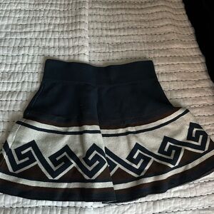Aritzia Navy, Cream & Brown Geometric Knit Mini Skirt